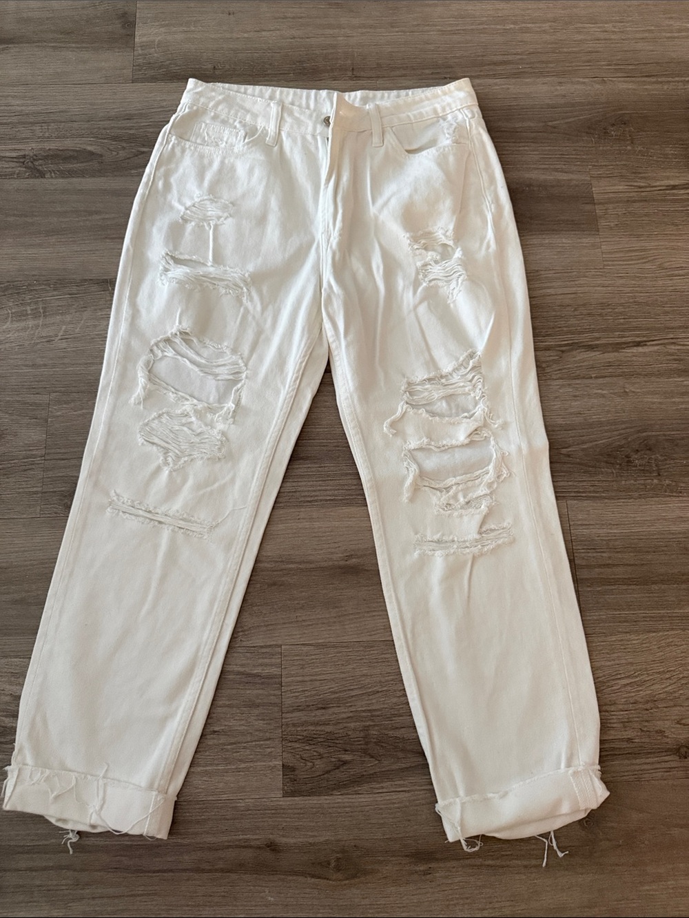 White Distressed Boyfriend Jeans for Women